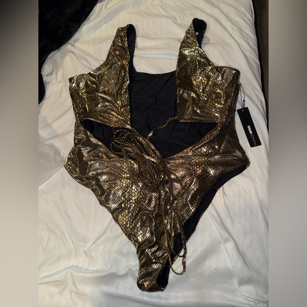Gold and Black Snakeskin Swimsuit